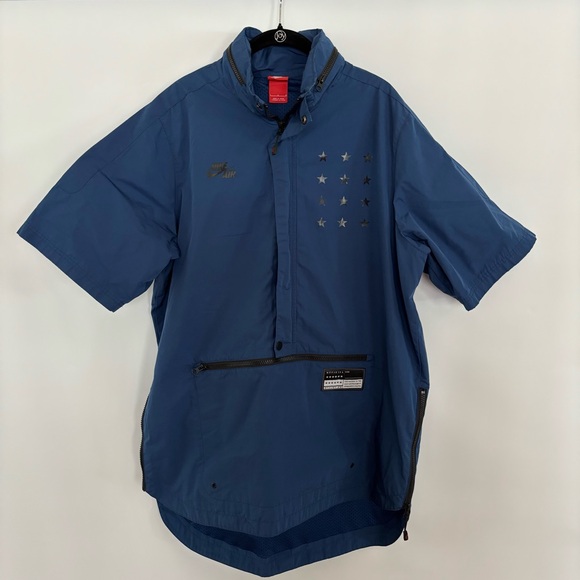 Nike Air Pivot V3 Anorak Hooded Jacket Short Sleeve Blue Size L